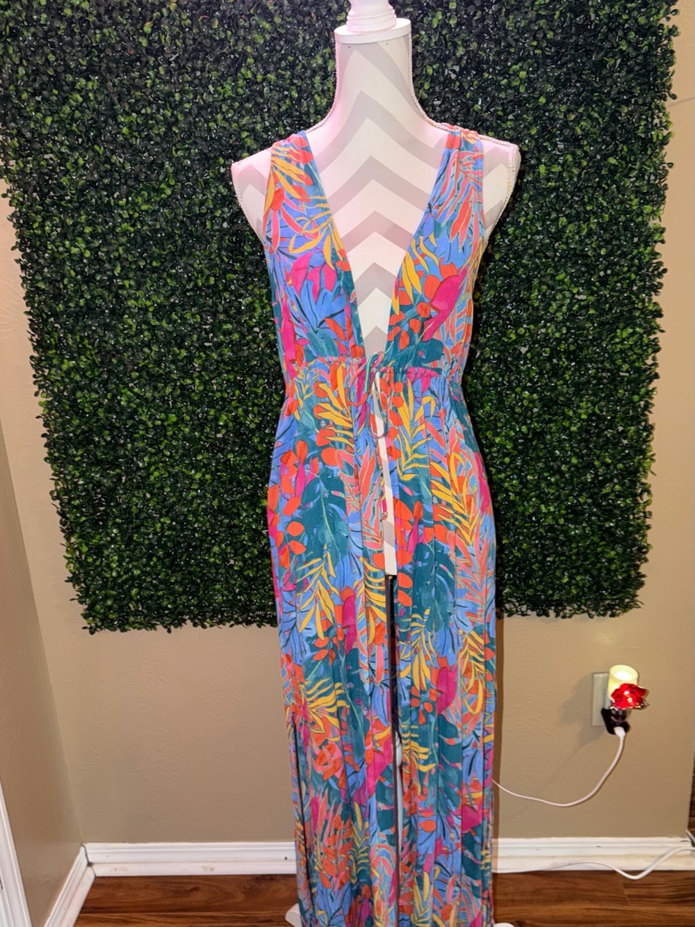 Swim cover Vibrant Tropical Print Maxi Dress - Blue & Pink Palette